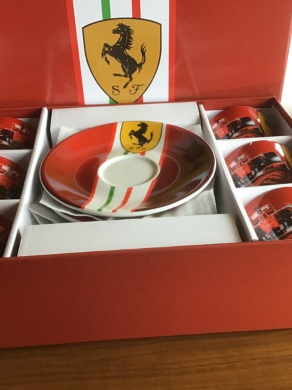 Ferrari Scuderia Espresso Cup & Saucer Set – Made in Italy – Set of 6 – NIB